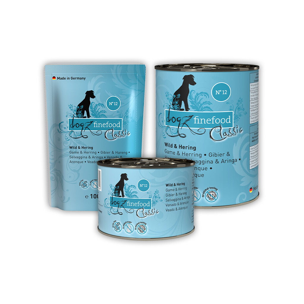 DOGZ FINEFOOD Nassfutter No.12 WILD UND HERING für ernährungsempfindliche Hunde