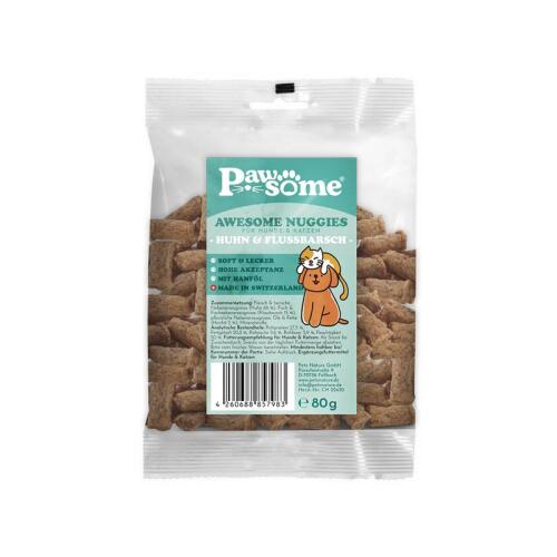 PAWSOME Leckerli AWESOME NUGGIES HUHN & FLUSSBARSCH für Hunde 80g