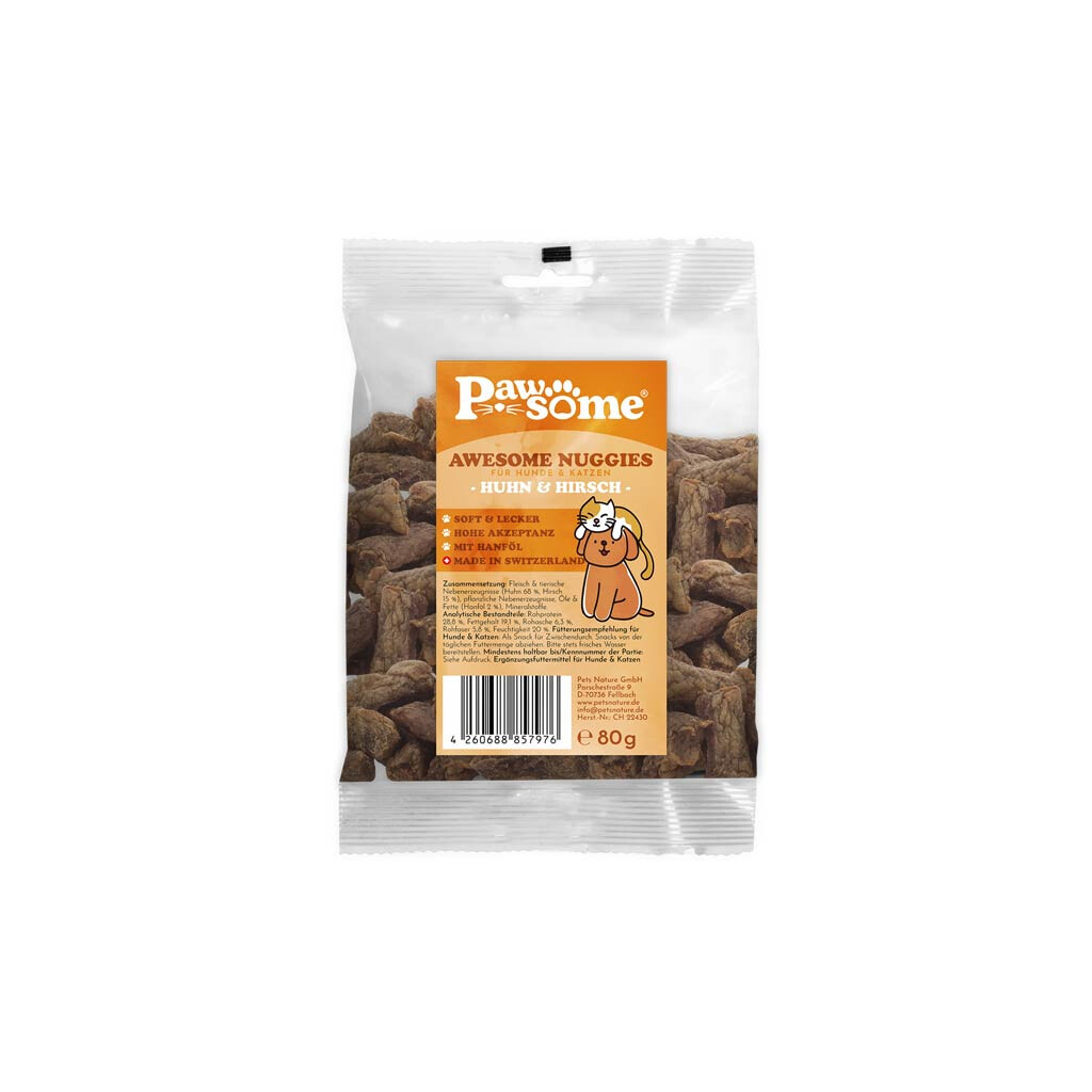 PAWSOME Leckerli AWESOME NUGGIES HIRSCH & HUHN für Hunde 80g